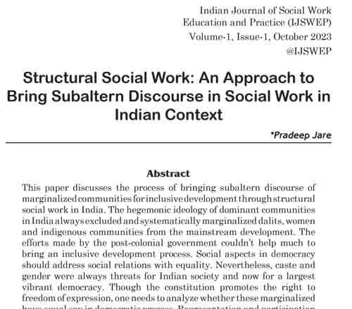 01 Structural Social Work: An Approach to
Bring Subaltern Discourse in Social Work in
Indian Context