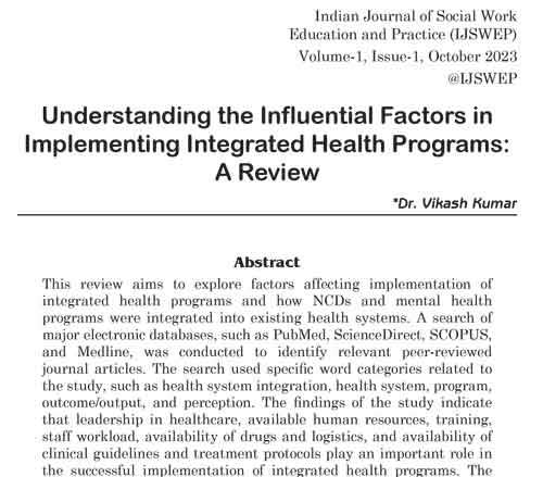 02 Understanding the Influential Factors in
Implementing Integrated Health Programs:
A Review