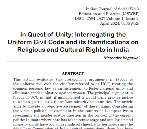 05 In Quest of Unity: Interrogating the Uniform Civil Code and its Ramifications on Religious and Cultural Rights in India