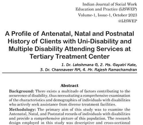 07 A Profile of Antenatal, Natal and Postnatal
History of Clients with Uni-Disability and
Multiple Disability Attending Services at
Tertiary Treatment Center